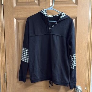 Black Hoodie with Checkered Accents